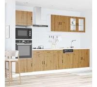 ATOMSTACK MAKER Juego de 7 muebles de cocina Kalmar en roble Artisan, resistente a la humedad, madera y cristal, 80 - 207 cm, con patas ajustables para cocina empotrada