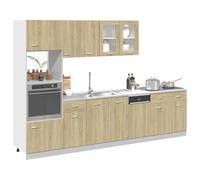 ATOMSTACK MAKER Juego de 7 muebles de cocina Lyon en roble Sonoma, armario inferior, armario colgante, armario microondas y panel frontal para lavavajillas, madera, montaje en pared, fácil de limpiar