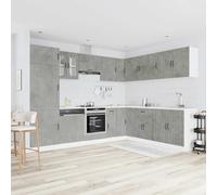 ATOMSTACK MAKER Lucca - Juego de muebles de cocina (14 piezas), color gris hormigón, madera con frentes de cristal, división flexible para cocina compacta, elementos de fregadero, horno y esquina