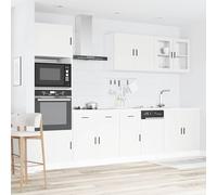 ATOMSTACK MAKER Porto - Juego de 7 armarios de cocina, color blanco, madera y cristal, con puertas de cristal, tapa para lavavajillas, patas ajustables
