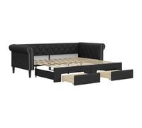 ATOMSTACK MAKER Sofá Cama Plegable 2-en-1 Negro de Cuero Sintético, Con Cajones Deslizantes y Estructura de Madera/Metal, para Dormitorio o Salón - 90 x 200 cm (no incluye colchones)