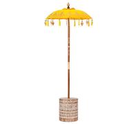 ATOMSTACK MAKER Sombrilla balinesa amarilla 95 × 95 × 260 cm - Techo de algodón, estructura de bambú de madera maciza con campanas decorativas y borlas, incluye soporte para jardín y terraza