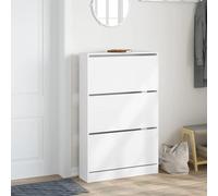 ATOMSTACK MAKER Zapatero blanco, 80 x 21 x 125,5 cm, 3 compartimentos de madera con soporte de pared, ahorra espacio para pasillo y entrada, máx. 50 kg, fácil montaje
