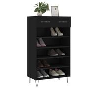 ATOMSTACK MAKER Zapatero de 60 x 35 x 105 cm, color negro, con patas de hierro y asas de aluminio, 5 compartimentos + 1 cajón, aspecto industrial para pasillo y entrada