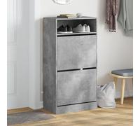 ATOMSTACK MAKER Zapatero de madera, 60 x 34 x 116 cm, color gris hormigón, ahorra espacio, con 2 solapas y placa superior, para pasillo, entrada, espacios estrechos, incluye soporte de pared
