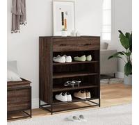 ATOMSTACK MAKER Zapatero de madera con marco de metal, 4 compartimentos + 1 cajón, aspecto de roble, 75 x 38 x 97,5 cm, soporta hasta 60 kg, para pasillo y entrada