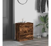 ATOMSTACK MAKER Zapatero de madera de roble ahumado, 60 cm de ancho, ahorra espacio para pasillo y entrada con 2 compartimentos, tapa y estante, máx. 30 kg