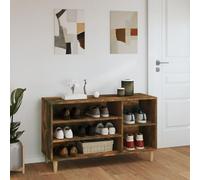 ATOMSTACK MAKER Zapatero de madera de roble ahumado de 102 cm de ancho con 4 compartimentos y placa superior decorativa estable, armario de pasillo para sala de estar o vestíbulo, incluye soporte de
