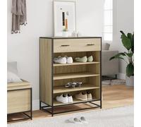 ATOMSTACK MAKER Zapatero de madera y metal, 4 compartimentos + 1 cajón, 75 x 38 x 97,5 cm, roble Sonoma, para pasillo, entrada, estable, ahorra espacio, hasta 60 kg