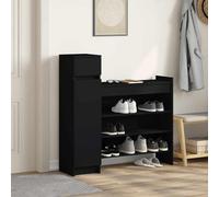 ATOMSTACK MAKER Zapatero negro, 100,5 x 28 x 100 cm, madera con 2 puertas, 1 cajón y 4 estantes, 10 pares de zapatos, capacidad de carga de 117 kg, para pasillo/entrada, incluye soporte de pared