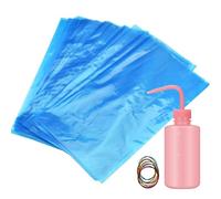 ATOMUS 100 bolsas y fundas para botellas de tatuaje, 15 x 25,6 cm, botellas de lavado de LDPE azul de 250 ml con botella de laboratorio de 250 ml, ideal para limpieza de tatuajes y fines relacionados
