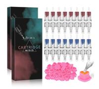 ATOMUS 20pcs Tattoo Cartridge Needles 5pcs 1009M1 11M1 11RM 15RM Tattoo Needles for Tattoo Gun Pen Shader Pattern with 20pcs Disposable Heart Ink Cups for Pen Rotary Machine Tattoo Supplies