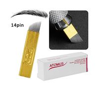 ATOMUS 50pcs Microblading Needles 14 pin Liner Needles Permanent Makeup Eyebrow Blade