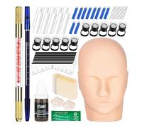 ATOMUS microblading Practice Kit Golden set completo de herramientas de funda de pluma manual para la cabeza de la modelo 18u 3rl micro Blade para cejas, 10 parches de cejas de práctica de silicona