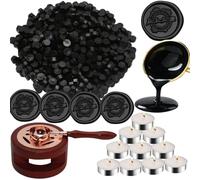 Atopbb 300 Perlas Blancas de Cera de Sello, Calentador de Sello de Cera de Madera, Cuchara Fundida y 10 Velas de Té para Sellos de Cera (Negro)