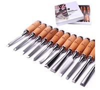 ATOPLEE 12 herramientas de tallado de madera para carpintería, juego profesional de cinceles de madera con estuche premium y bolsas enrollables para carpintero, regalo para artesanos en la mayoría de