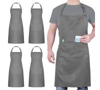 atopo 4 Piezas Chef Delantal, Gris Delantal Impermeable con 2 Bolsillos, Delantales de Cocina Ajustables para Barbacoa Cocinar Hornear Jardinería Restaurante
