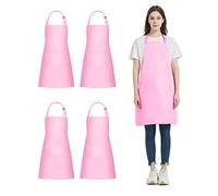 atopo 4 Piezas Chef Delantal, Impermeable Delantal con 2 Bolsillos, Ajustables Mandiles de Cocina para Barbacoa Cocinar Hornear Jardinería Restaurante, Mandiles Camarero (Rosado)