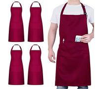 atopo 4 Piezas Chef Delantal, Negro Delantal Impermeable con 2 Bolsillos, Delantales de Cocina Ajustables para Barbacoa Cocinar Hornear Jardinería Restaurante (Vino)