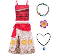 Atorhcer Vaiana - Disfraz infantil con collar y corona de flores y pinza para el pelo, disfraz de Moana para niña, disfraz de Vaiana para carnaval, cumpleaños hawaiano, cosplay