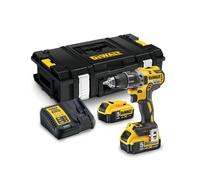 Atornillador a batería dewalt 18v brushless - 2 baterias xr li-ion 5,0ah - cargador multi-voltaje, pinza para cinturón, retención magnética de puntas y maletín tstak - dcd791p2-qw