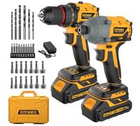 Atornillador Eléctrico 21V 60Nm y Taladro Atornillador a Batería 21V 300Nm | Atornilladores Combinados con 2 baterías de 2.0 Ah, Cargador Rápido, Luz LED, 30pc Accesorios, para Bricolaje y Reparaciones