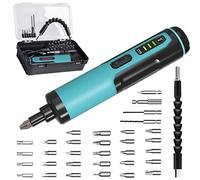 Atornillador Eléctrico, Kiprim Destornillador Inalámbrico Recargable de 33 puntas, Atornillar y Destornillar Tornillos, USB y LED, Mini Destornillador con Batería de 1,3 Ah, 4 Nm y 10 Nm