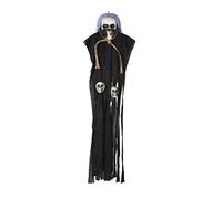 ATOSA colgante esqueleto calavera 70 cm con capa negra y detalles de cráneos