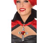 ATOSA collar cruz plateada con gema roja para disfraz de vampiresa 50 cm