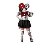 Atosa disfraz arlequín halloween blanco negro con gorro mujer adulto XL