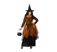 Atosa Disfraz Bruja Marrón Mujer Adulto Vestido Estiloso de Chaqueta con Lazo Aire Siglo XIX Encantador y Moderno Halloween o Fiestas Temáticas