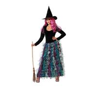 Atosa Disfraz Bruja Vestido Negro con Falda Larga Verde Mujer Adulto Estiloso Encantador y Moderno Halloween o Fiestas Temáticas