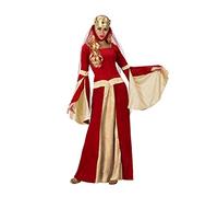 Atosa | Disfraz Dama Medieval Mujer Adulto Rojo y Dorado | Elegancia de Época | Incluye Vestido y Corona con Velo | Ideal para Fiestas Temáticas, Carnaval y Eventos Medievales | Talla XS-S