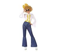 Atosa | Disfraz de Disco Años 70 Adulto | Traje Fiesta para Mujer | Incluye Pantalón Imita Vaqueros, Camiseta Blanca y Cinturón Dorado | Ideal para Carnaval, Fiestas | Disfraces Adultos | Talla M-L