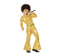 Atosa | Disfraz de Disco Años 70 Infantil | Traje Fiesta Retro para Niño | Diseño Mono Dorado | Incluye Mono y Cinturón | Ideal para Carnaval, Fiestas y Eventos Escolares | Talla 5-6 Años