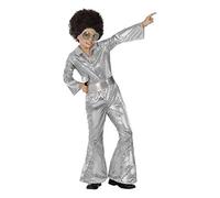 ATOSA | Disfraz de Disco Años 70 Infantil | Traje Fiesta Retro para Niño | Incluye Mono Plateado de Manga Larga y Cinturón | Ideal para Carnaval, Fiestas y Eventos Escolares | Talla 1-12 Años