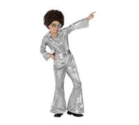 Atosa | Disfraz de Disco Años 70 Infantil | Traje Fiesta Retro para Niño | Incluye Mono Plateado de Manga Larga y Cinturón | Ideal para Carnaval, Fiestas y Eventos Escolares | Talla 7-9 Años