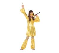 Atosa | Disfraz de Disco Dorado para Niña | Estilo Años 70 | Incluye Vestido y Calentadores | Traje Brillante, Cómodo y Divertido | Ideal para Fiestas, Carnavales o Eventos | Talla 1-12 Años