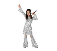 ATOSA | Disfraz de Disco Plateado para Niña | Estilo Años 70 | Incluye Vestido y Calentadores | Traje Brillante, Cómodo y Divertido | Ideal para Fiestas, Carnavales o Eventos | Talla 1-12 Años