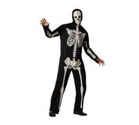Atosa | Disfraz de Esqueleto Adulto Hombre | Traje Brilla en la Oscuridad | Disfraces para Halloween, Carnaval, Fiestas Temáticas | Incluye Accesorio para la Cabeza, Mono Largo |Cómodo |XS-S