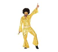 Atosa | Disfraz Disco Años 70 Hombre Adulto | Inspirado en ABBA y Fiebre Sábado Noche | Incluye Mono Completo Dorado de Manga Larga y Cinturón | Ideal para Carnaval, Fiestas y Eventos | Talla XS-S