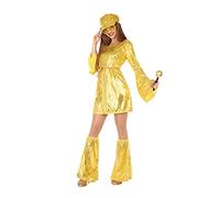 Atosa | Disfraz Disco Dorado Mujer Años 70 | Incluye Vestido y Patas de Elefante con Lentejuelas | Inspirado en ABBA y Estilo Retro Disco | Perfecto para Carnaval y Fiestas Temáticas | Adulto | XL