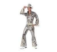Atosa | Disfraz Disco Hombre Años 70 Plateado | Mono Metalizado con Cinturón | Ideal para Fiestas Temáticas, Carnaval | Música Disco y Estilo ABBA | Diseño Inspirado en Fiebre del Sábado Noche | M-L
