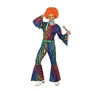 Atosa | Disfraz Disco Hombre | Traje a Rayas Zebra Multicolor | Diseño Fiesta para Adultos | Incluye Mono, Cinturón y Pañuelo | Ideal para Carnaval, Fiestas | ABBA y Fiebre Sábado Noche | Talla M-L