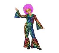 Atosa | Disfraz Disco Infantil | Traje Fiesta Retro para Niña | Diseño Zebra Multicolor | 1% Poliéster | Incluye Mono y Cinturón | Ideal para Carnaval, Fiestas y Eventos Escolares | Talla 7-9 Años