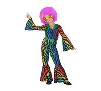 Atosa | Disfraz Disco Infantil | Traje Fiesta Retro para Niña | Diseño Zebra Multicolor | 1% Poliéster | Incluye Mono y Cinturón | Ideal para Carnaval, Fiestas y Eventos Escolares | Talla 1-12 Años