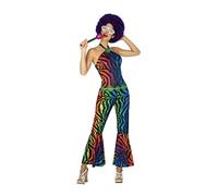 Atosa | Disfraz Disco Mujer | Traje a Rayas Zebra Multicolor para Adulto| Diseño Fiesta para Adultos | Incluye Mono y Cinturón | Ideal para Carnaval, Fiestas y Eventos | 1% Poliéster | Talla XS-S
