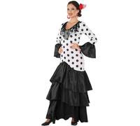 Atosa Disfraz Flamenca sevillana Blanco Negro Mujer Adulto M