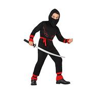 Atosa | Disfraz Ninja Infantil para Niño | Incluye Mascara, Camiseta, Pantalón, Cinturón, Puños y Lazos para Piernas | Ideal para Carnaval, Halloween y Fiesta de Disfraces | Negro y Rojo | 7 a 9 Años