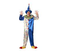 Atosa | Disfraz Payaso Circo Azul Multicolor Unisex | Mono Completo de Lunares con Gorro y Cuello Arcoíris | Perfecto para Hombre y Mujer en Carnaval, Halloween, Fiestas Temáticas y Cumpleaños | XL
